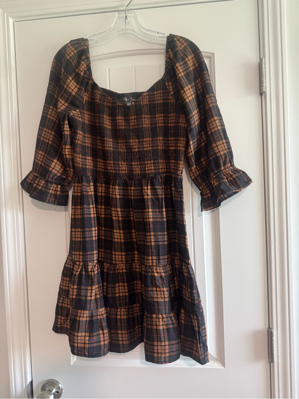 Lily Rose Black and Brown Plaid Tiered Mini Dress